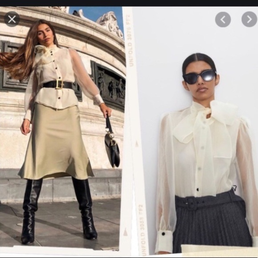 Zara organza button down shirt with bow